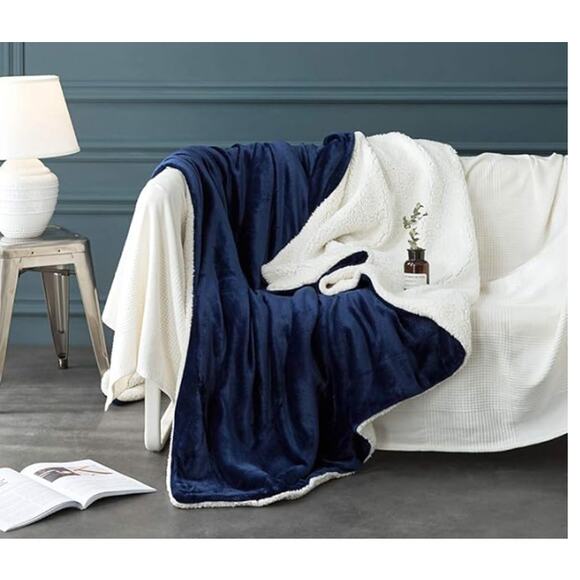 Sherpa Fleece Blanket Twin Microfiber Velvet Reversible, GRAY - Picture 5 of 9